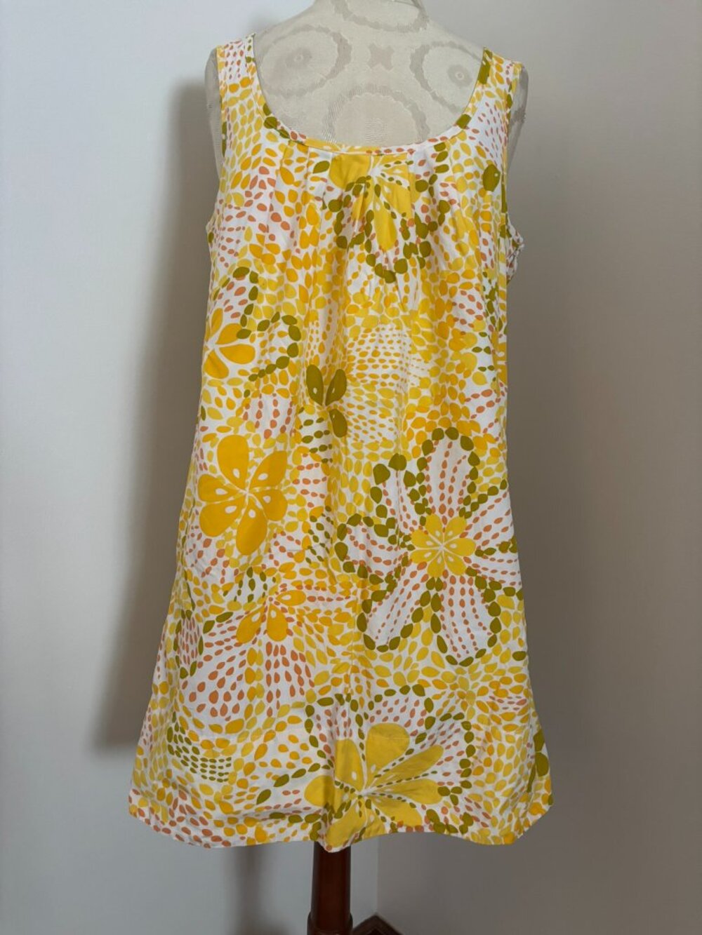 J CREW RETRO FLORAL PRINT SLEEVELESS SHIFT DRESS in YELLOW 10 CASUAL BOHO SUMMER